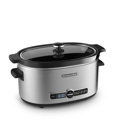 KitchenAid 6 - Quart Slow Cooker with Solid Glass Lid, Stainless Steel