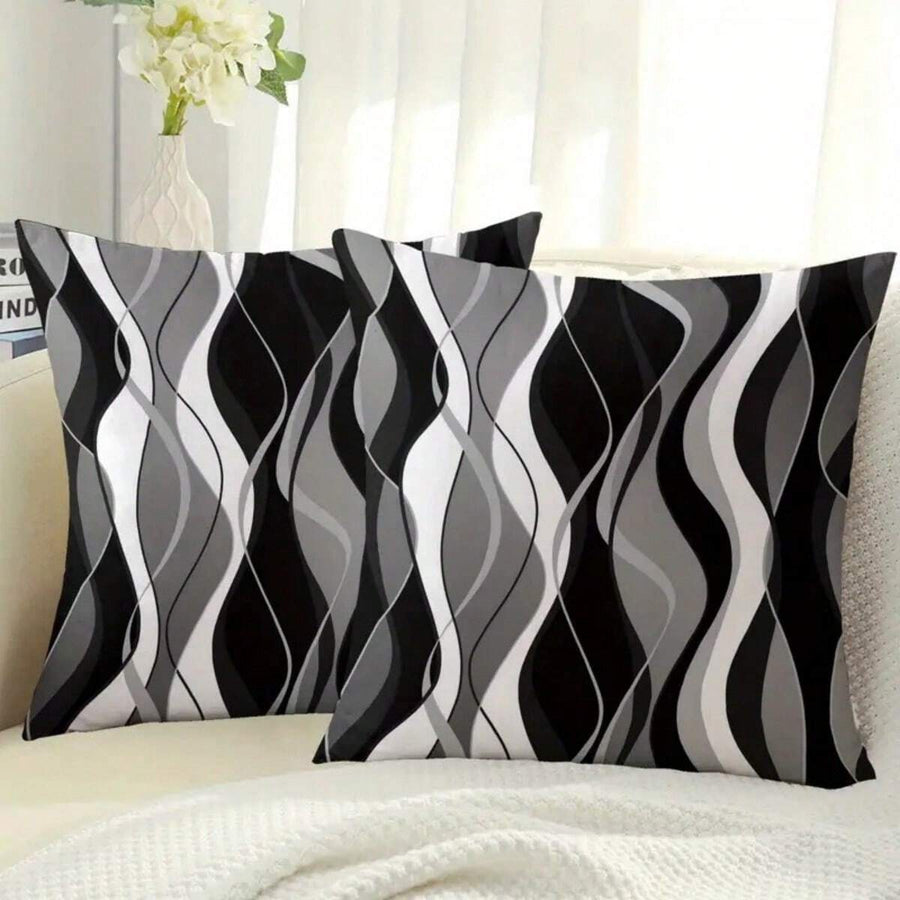 1/2/4pcs Modern Black & White Abstract Wave Pattern Throw Pillow Covers, Soft Single-Sided Printed, Zippered, Machine Washable - Ideal For Living Room And Bedroom Decor, Pillow Insert Not Included