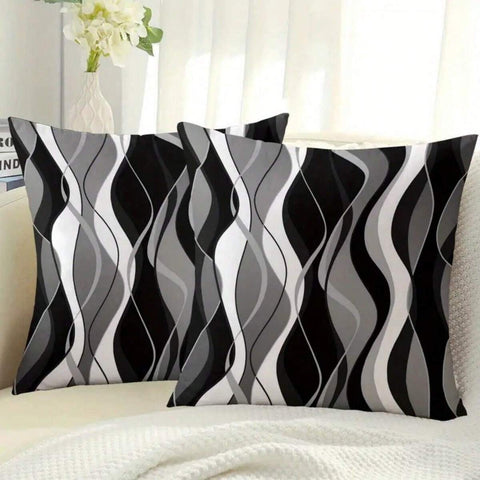 1/2/4pcs Modern Black & White Abstract Wave Pattern Throw Pillow Covers, Soft Single-Sided Printed, Zippered, Machine Washable - Ideal For Living Room And Bedroom Decor, Pillow Insert Not Included