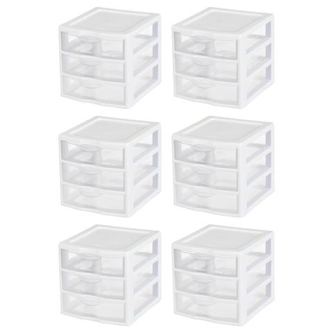 6 Sterilite 20738006 Small Compact Countertop 3 Drawer Desktop Storage Unit