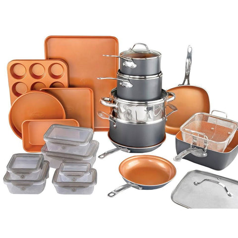 Gotham Steel 32 Piece Cookware Set, Bakeware and Food Storage Set, Nonstick Pots and Pans, Gray