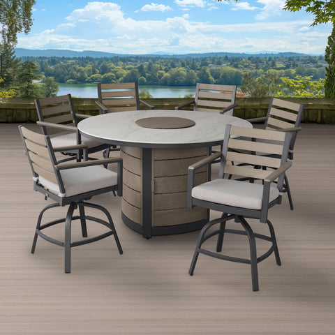 Agio Nicolet 7-Piece Fire Outdoor Patio High Dining Set