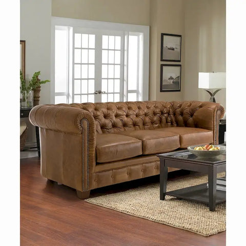 Hancock Tufted Top Grain Italian Leather Chesterfield Sofa - Dimensions: 31