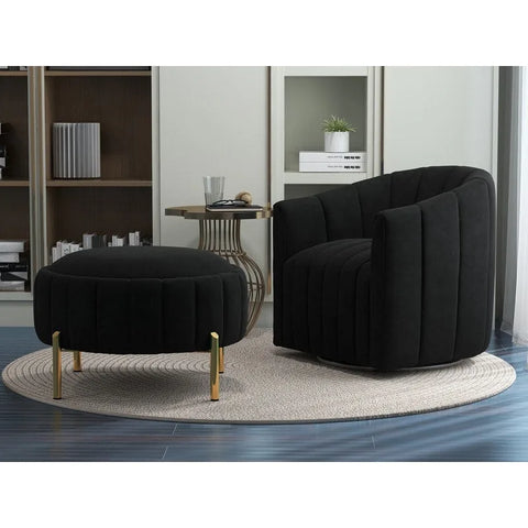 SEYNAR Modern Velvet Tufted Swivel Club Chair and Ottoman Set