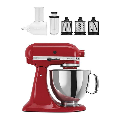 KitchenAid Artisan Series Tilt - Head Stand Mixer with Fresh Prep Slicer & Shredder Attachment Bundle - Empire Red - 5 qt