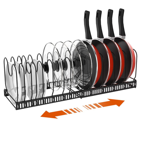 Housolution Pot and Pan Organizer Rack for Cabinet, Expandable Pot Lid Organizer Holder with 14 Adjustable Dividers, Cutting Board Cookware Organizer