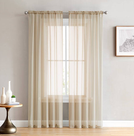 Thd Essentials Sheer Voile Window Treatment Rod Pocket Curtain Panels Bedroom, Kitchen, Living Room - Set of 2, Antique Taupe, 54 inch x 63 inch, Size